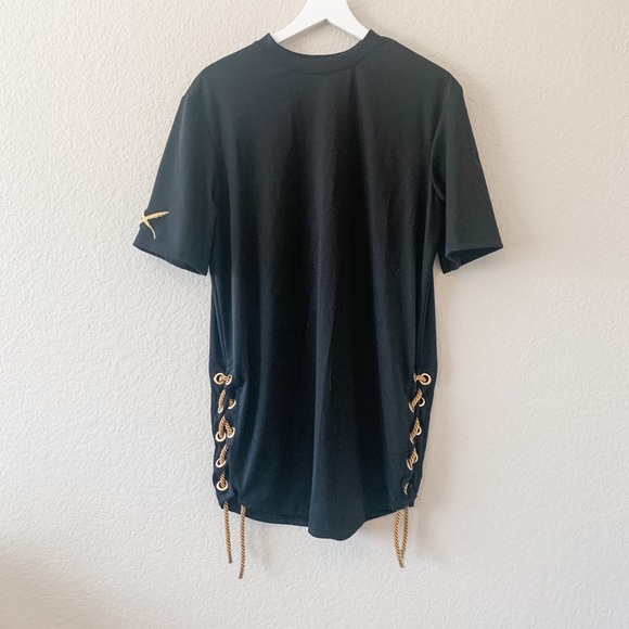 Black T-Shirt Dress with Gold Accent Side Slits L - Picture 1 of 6
